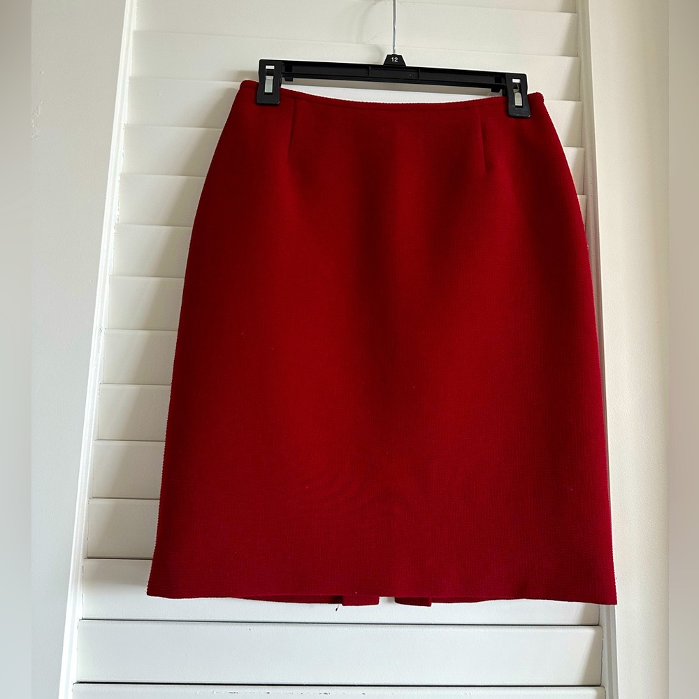 Red Textured Tahari Pencil Skirt